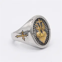 Punk Rock Stainless Steel Heart Cross Round Finger Rings for Men Jewelry Drop Shipping Size 7-13