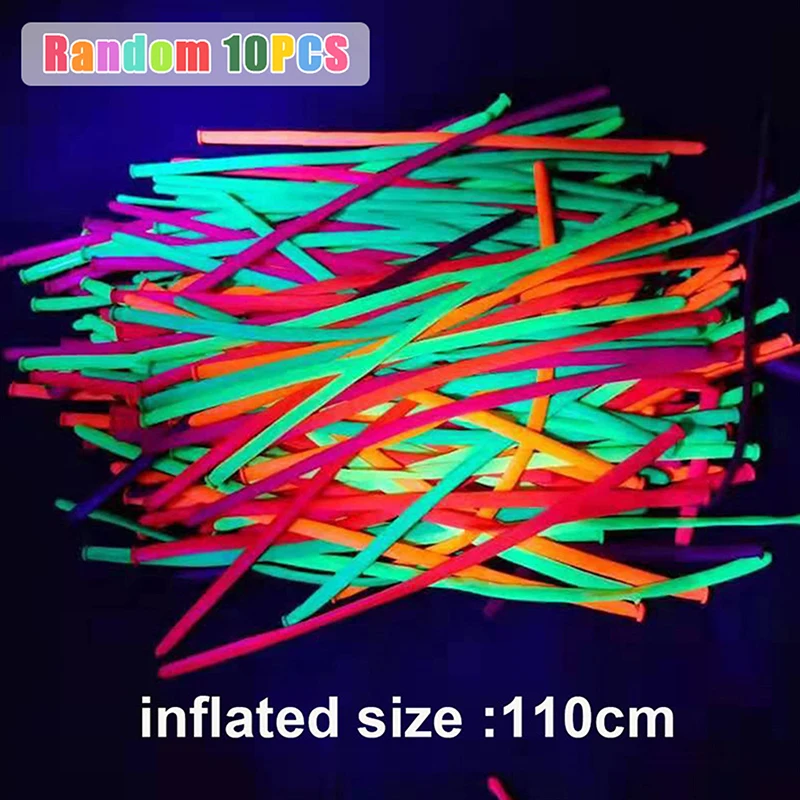 Balões Fluorescentes De Neon Longo Reutilizáveis, Torção, Látex, DIY, Decores de Festa de Aniversário, Brilham nos UV, 10Pcs