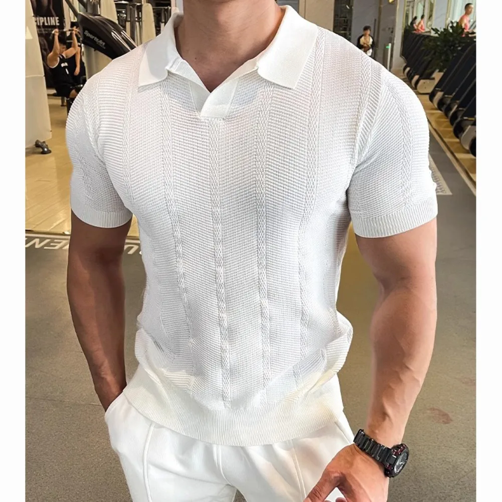 Summer men's Short Sleeved Knitted Shirt Business V-neck Slim Fit Quick Drying T-shirt Breathable And Fashion Golf Polo Shirt