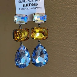 High Quality Geometric Crystal Long Waterdrop Earrings for Women Elegant Bride Wedding Ms Daily Jewelry Pendant Gift 2023 Trendy