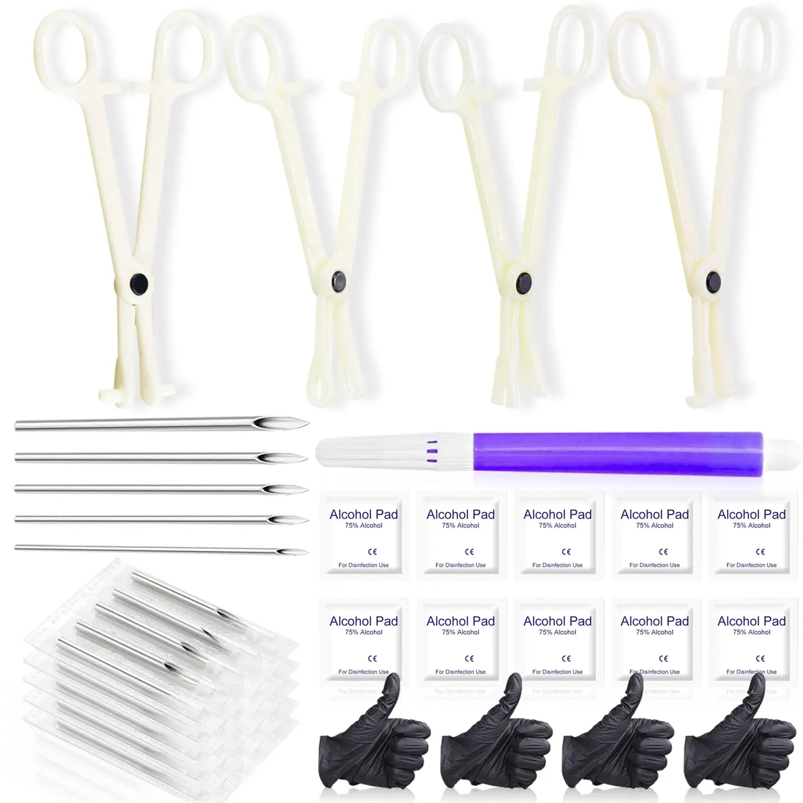 44pcs Body Piercing Kit with Piercing Needles Clamps Body Piercing 12G 14G 16G 18G 20G Needles with 4Pcs Piercing Clamps