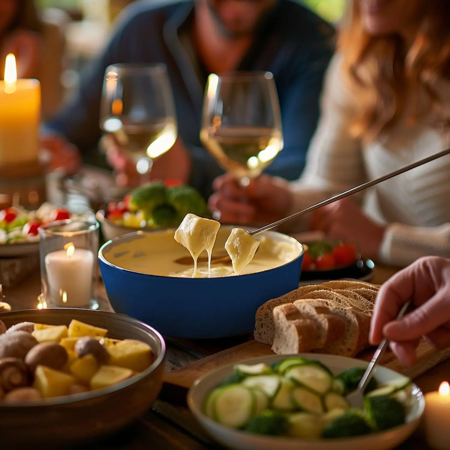 Zwitserse Traditionele Gietijzeren Kaasfondue-Potset, Campimg-Fondue-Set Voor Kaas, Vlees En Chocolade (Blauw)