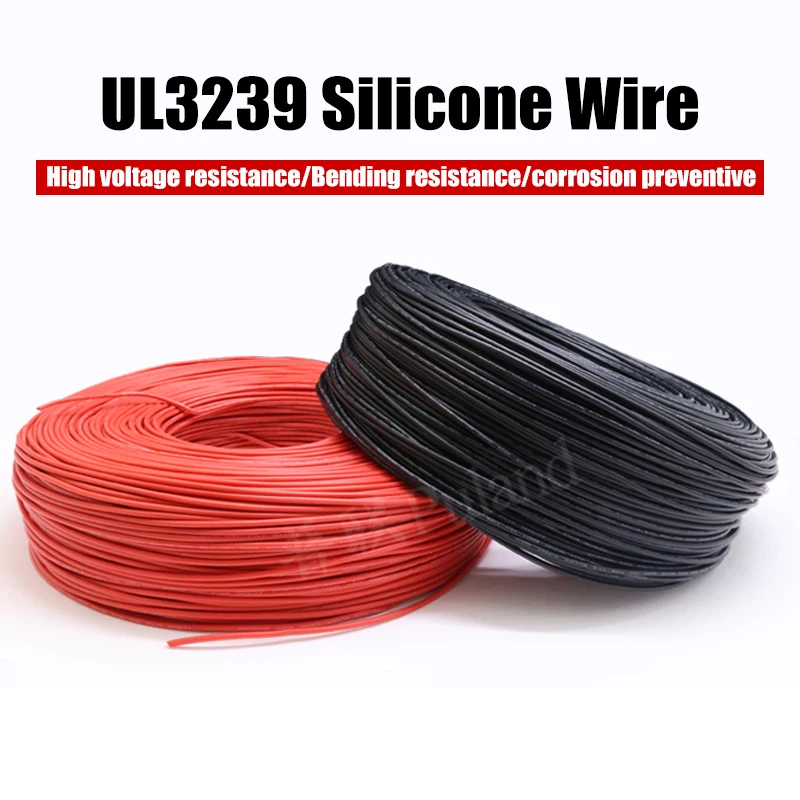 1/10M 14/16/18/20/22/24/26/28/30AWG UL3239 3KV Silicone Wire Insulated Tinned Copper  Electrical Cable 3000V