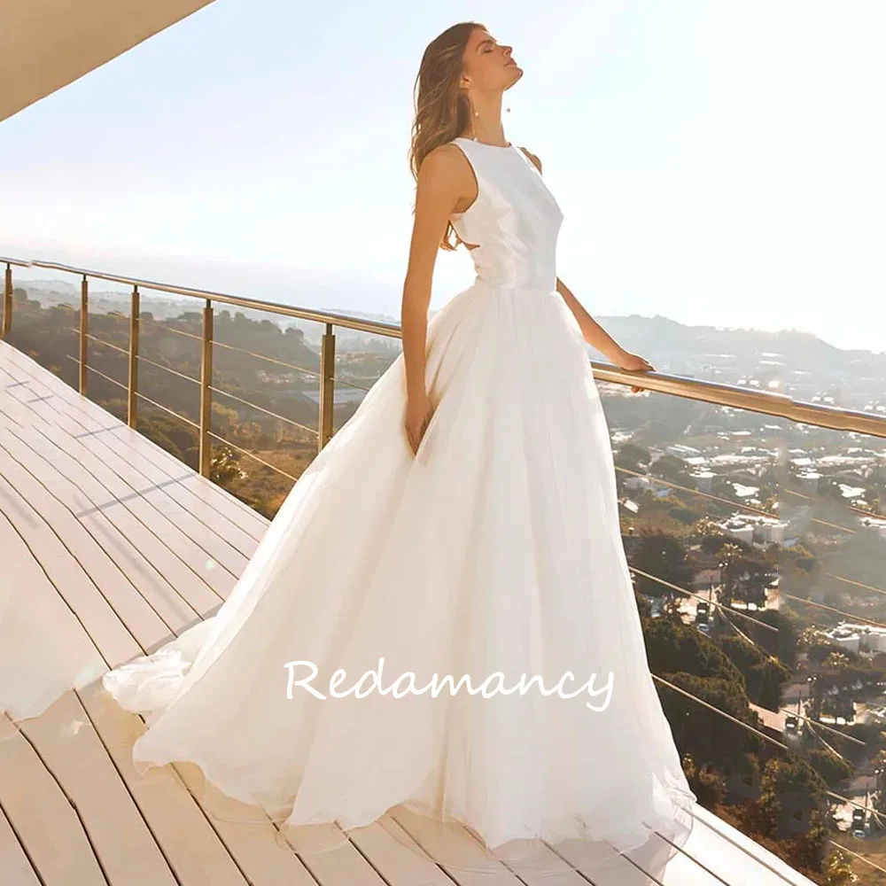 

Redamancy O-Neck Sleeveless Tulle A-LINE Wedding Dresses 2024 Backless Slim vestidos de novia wedding dresses for woman