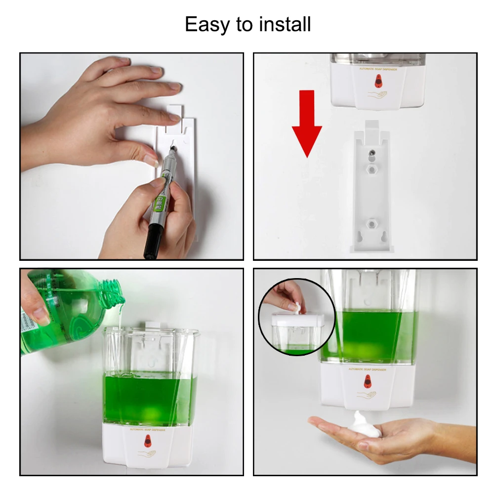 Touch-free Lotion Pump Touchless Liquid for Kitchen Bathroom Automatic IR Sensor Soap Dispenser Wall-Mount 700ml