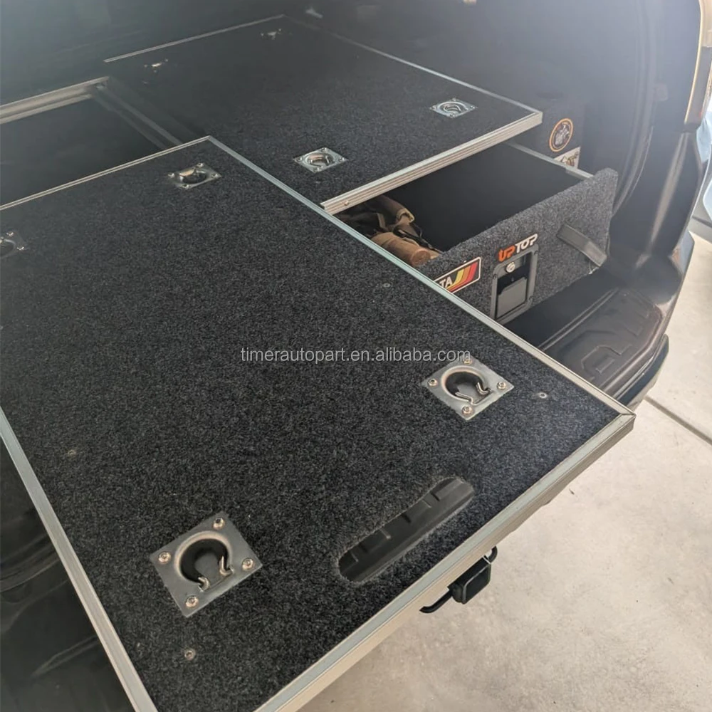 Wholesale Outdoor 4wd Offroad Camping Traveling Metal Lightweight Storage Fridge Slider Twin Drawers for 5th Gen 4Runner SR5
