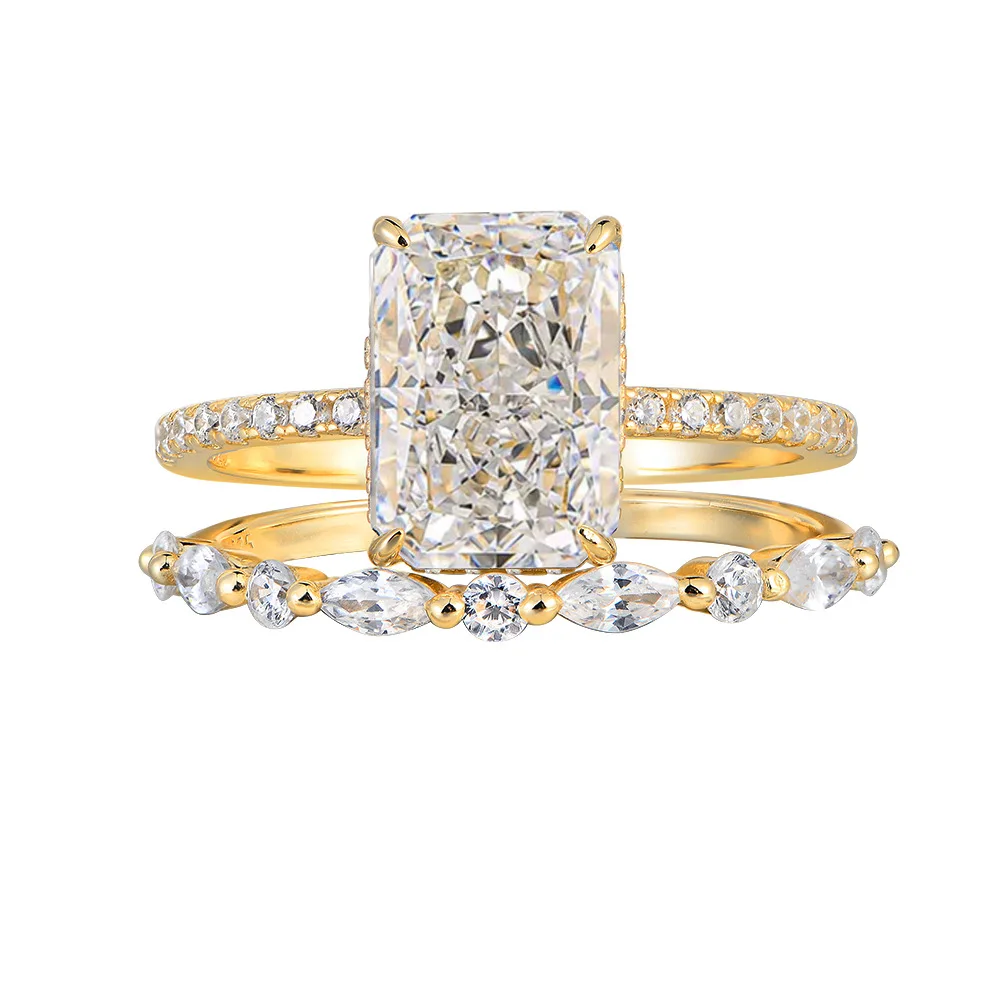 OEVAS 7x10mm 3.5CT Full Zircon Rings Set 100% S925 Sterling Silver for Women Wedding Engagement Ring Fine Jewelry Gift Wholesale view 6