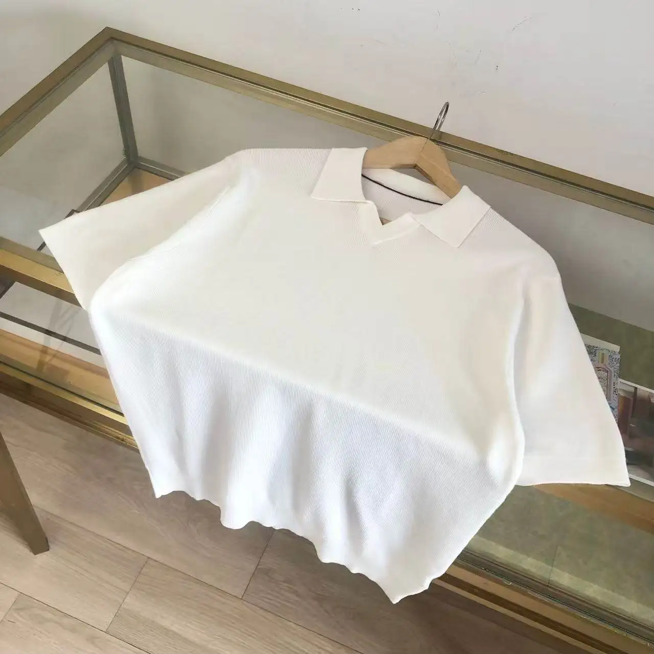 Italian old money style BC men's lapel buckle-free knitted short-sleeved cotton nylon-blend POLO shirt