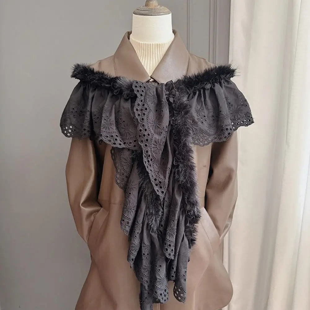 Simple Y2k Lace Scarf Spicy Girl Thicken Shawl Solid Color Warm Winter Scarves Autumn Winter