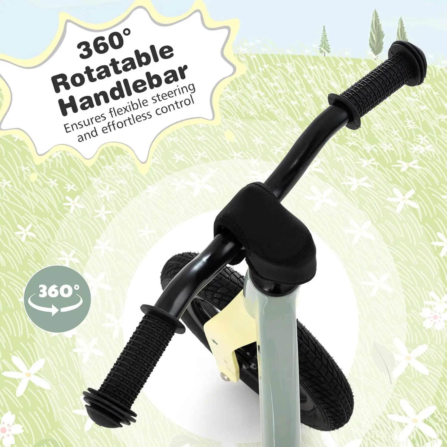 Vélo d'équilibre avec siège réglable pour tout-petit, cadre en alliage de magnésium, guidon rotatif à 360 °, pneus en caoutchouc pneumatiques, N, 12 po