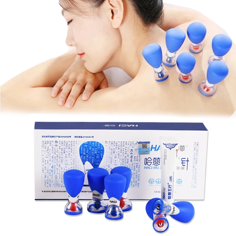 New Products 6 Pcs HACI WU XING Needle Bipolar Strong Magnetic Vacuum Acupuncture Cupping Set Chinese Therapy Pressure Cupping