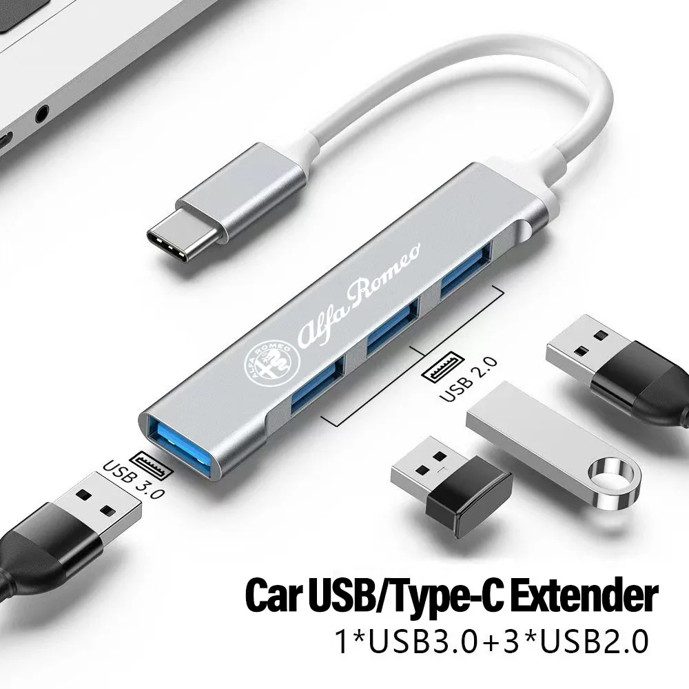 Keychain Car 4 Ports USB Type-C High Speed Conversion Adapter Accessories For Alfa Romeo 4C 159 166 Giulia Giulietta 156 147 8C