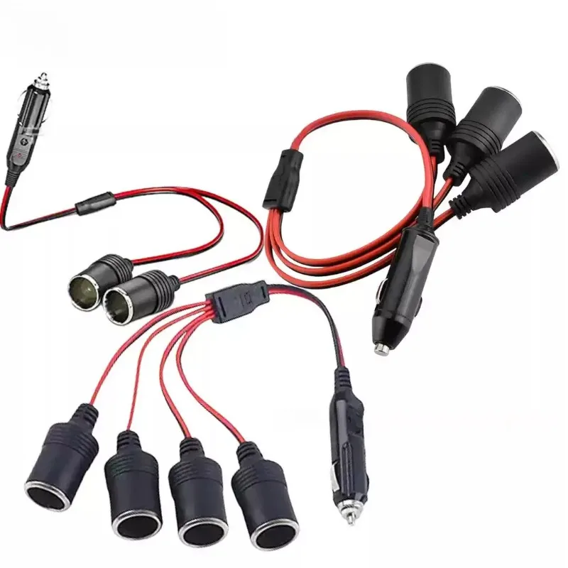 12AWG Cigarette Lighter Splitter Cable DIY 1 to 0/1/2/3/4 Adjustable Power Charger Port Automotive Wire for Multi-device Supply