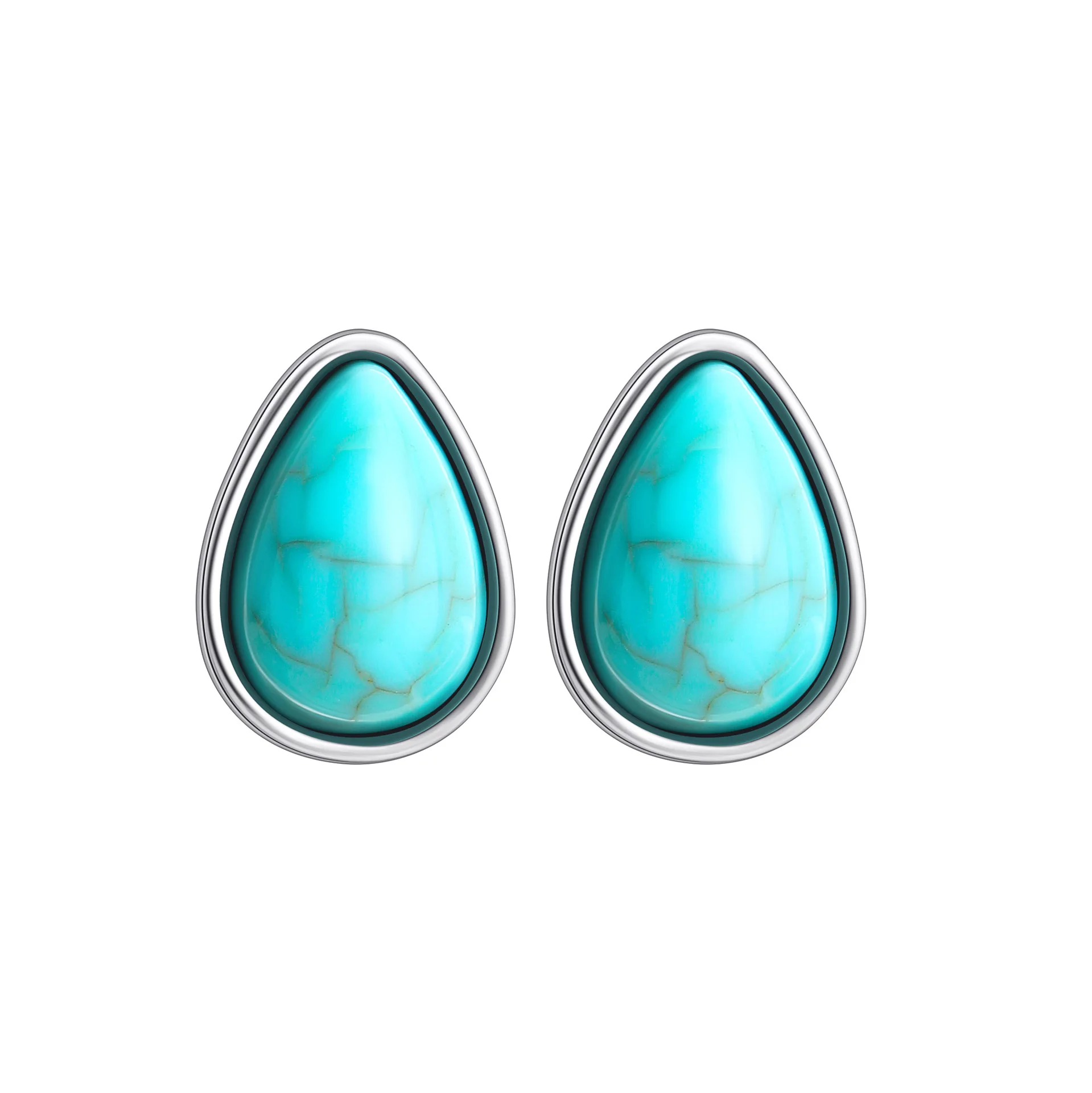 New Hot Sell 8 Pair/Set Natural Turquoise Earrings Female Fashion Retro Metal Jewelry Girl's Everyday Wear Earrings