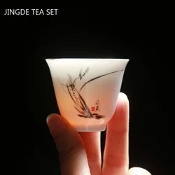 1pcs Hand-painted White Porcelain Thin Tire Tea Cup Jingdezhen Ceramic Teacup Creative Teaware Gifts Home Personal Single Cup