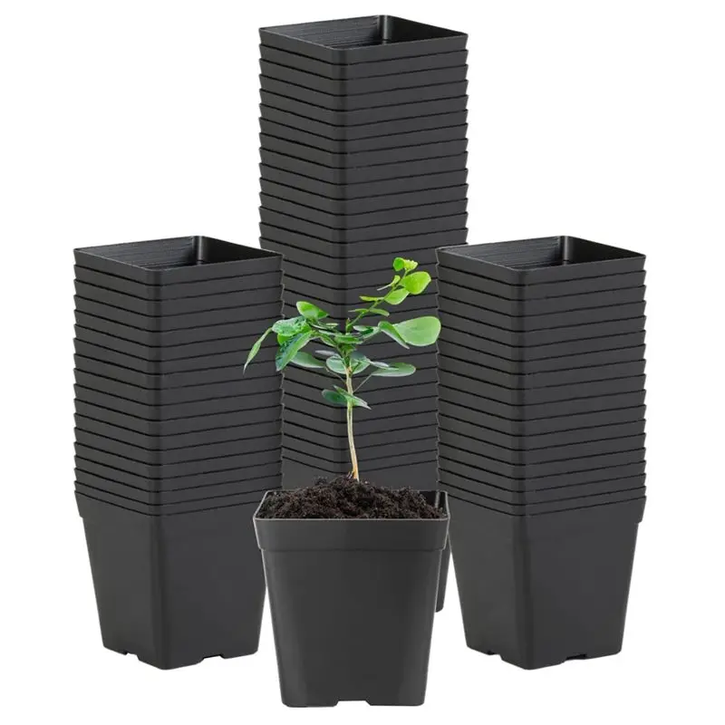 

HHTL Flexible Plastic Seedling Pots Are For Plants And Succulents In Square Pots Black 100Piece
