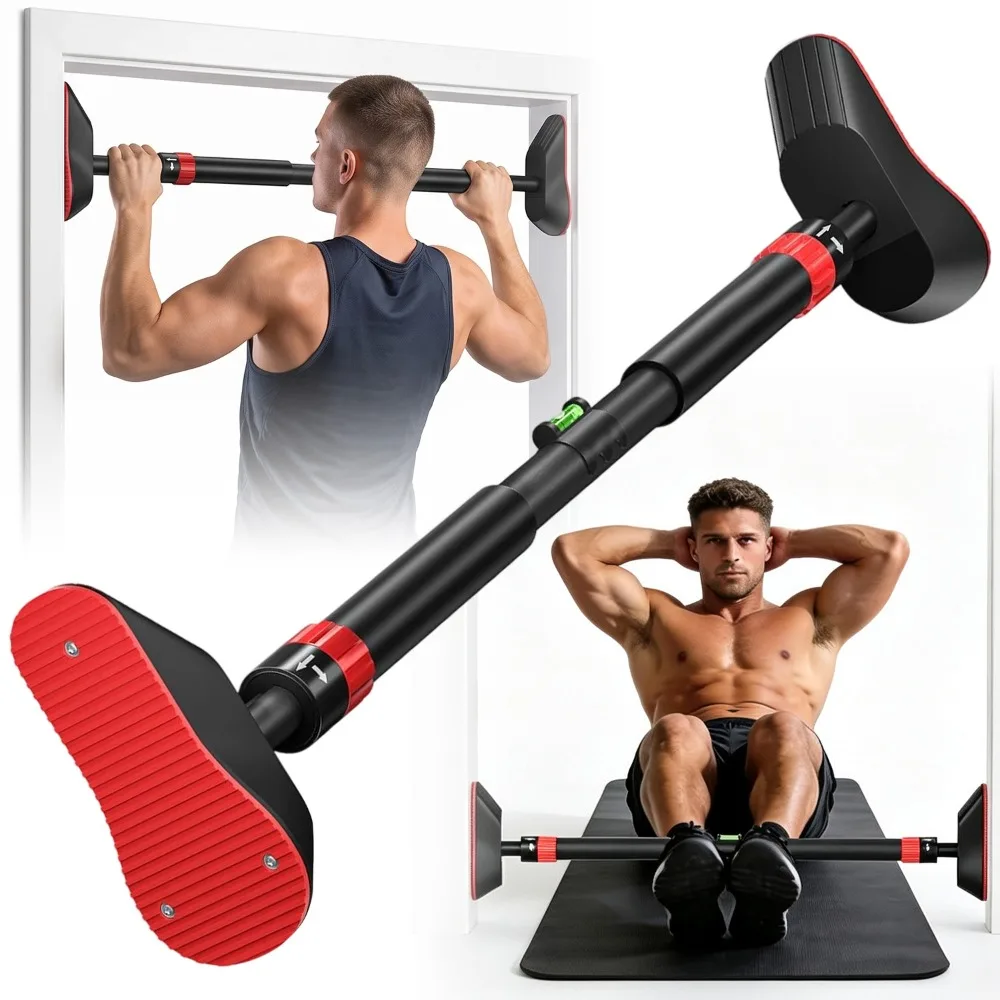Barre de traction pour porte avec verrou de sécurité et poignée rembourrée, largeur réglable de 74 à 97 cm, barre de traction à fixer sur le cadre de la porte sans perçage, idéale pour la salle de sport à domicile, les tractions, les abdominaux et le renforcement musculaire, équipement de fitness stable pour les entraînements quotidiens.