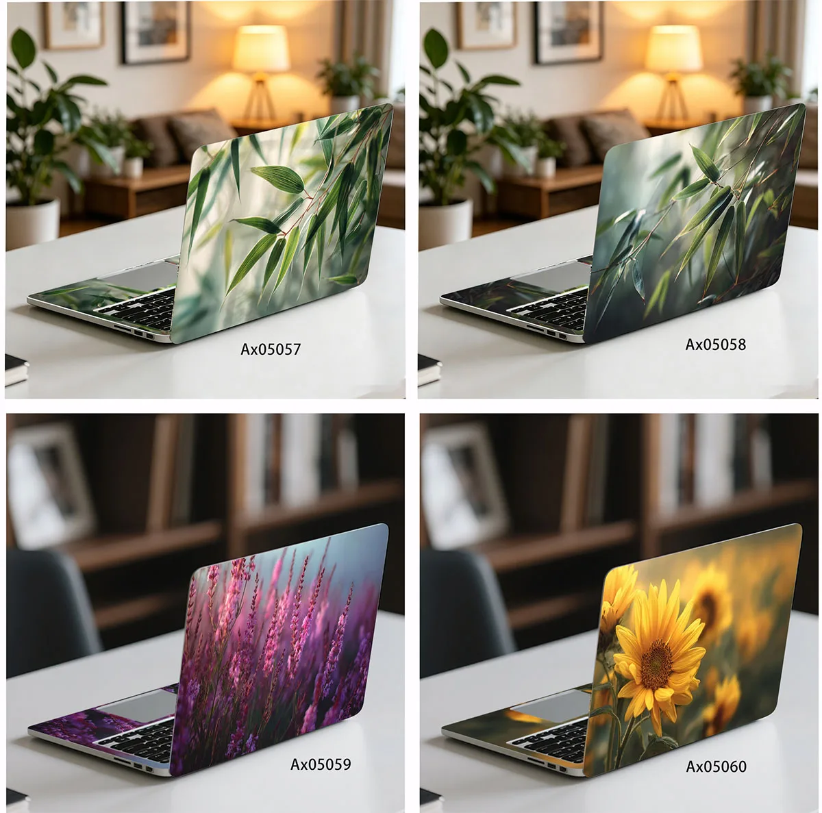 Bamboo Lavender Sunflower Laptop Skin Stickers Anti Scratch Waterproof Resizable 15.07*10.82 Inch All Universal Notebook Decals