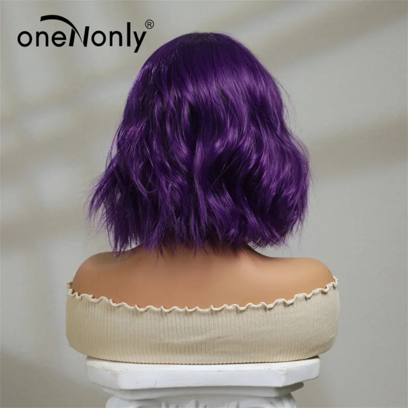 oneNonly Parrucca viola Lolita Parrucche corte da donna ricce femminili Parrucca cosplay di Halloween per feste Strumenti per il trucco Capelli sintetici di alta qualità