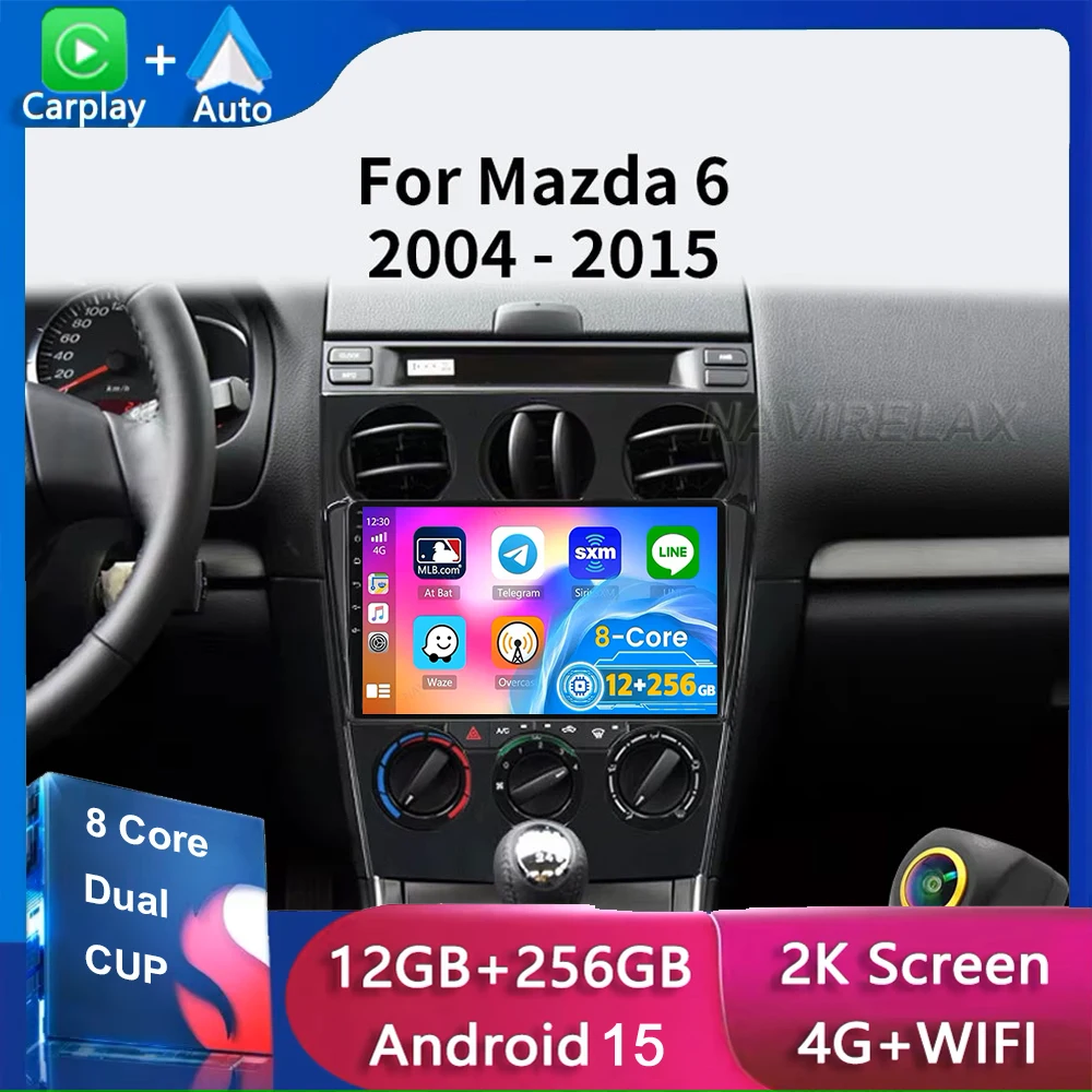 

Android 15, беспроводной автомобильный радиоприемник CarPlay для Mazda 6 2004-2015, интеллектуальные системы, мультимедийный плеер RDS DSP GPS FM BT SWC