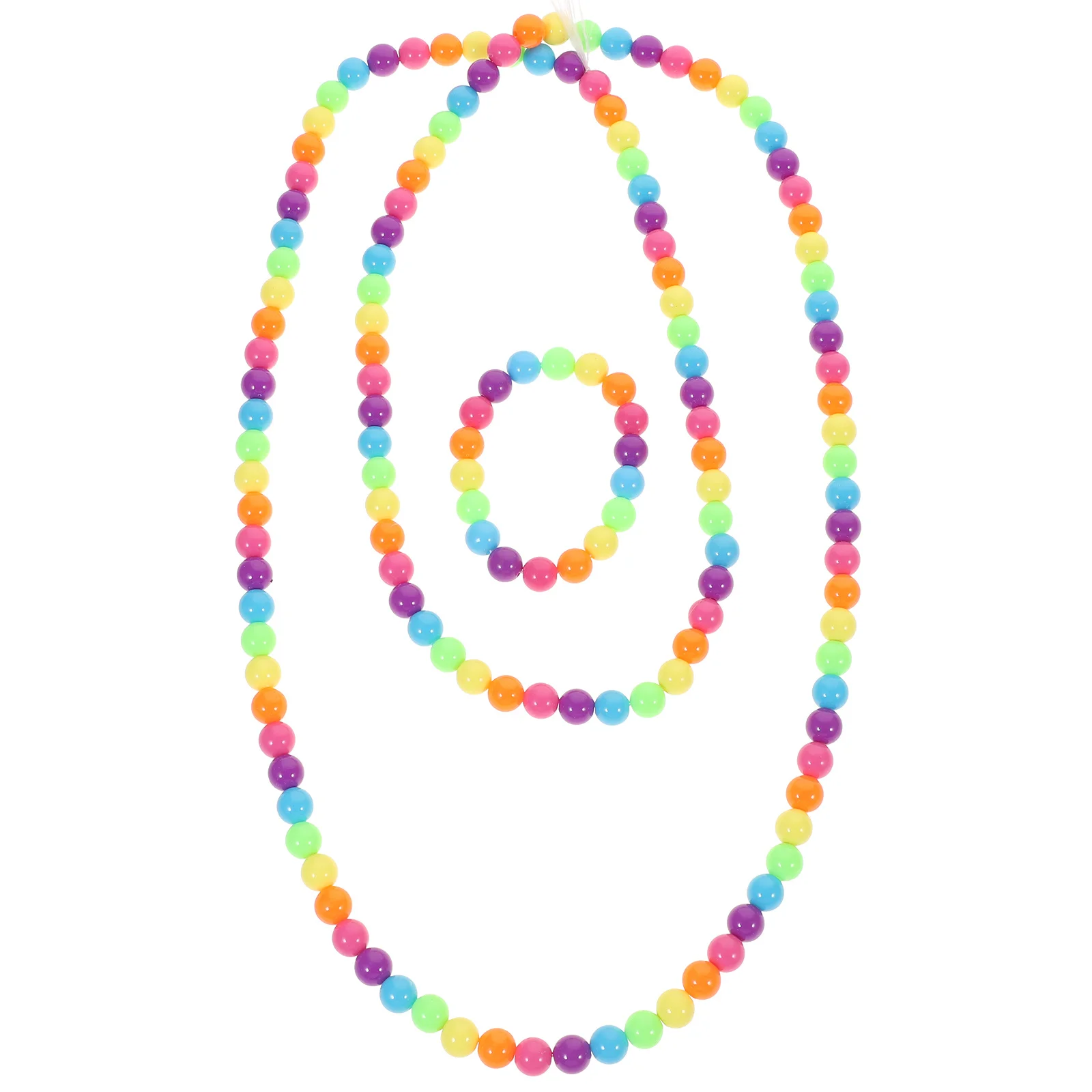 

2pcs Rainbow Color Accessories Colorful Beaded Bracelet Necklace Set For Women Girls Lightweight Plastic Jewelry Gift Party