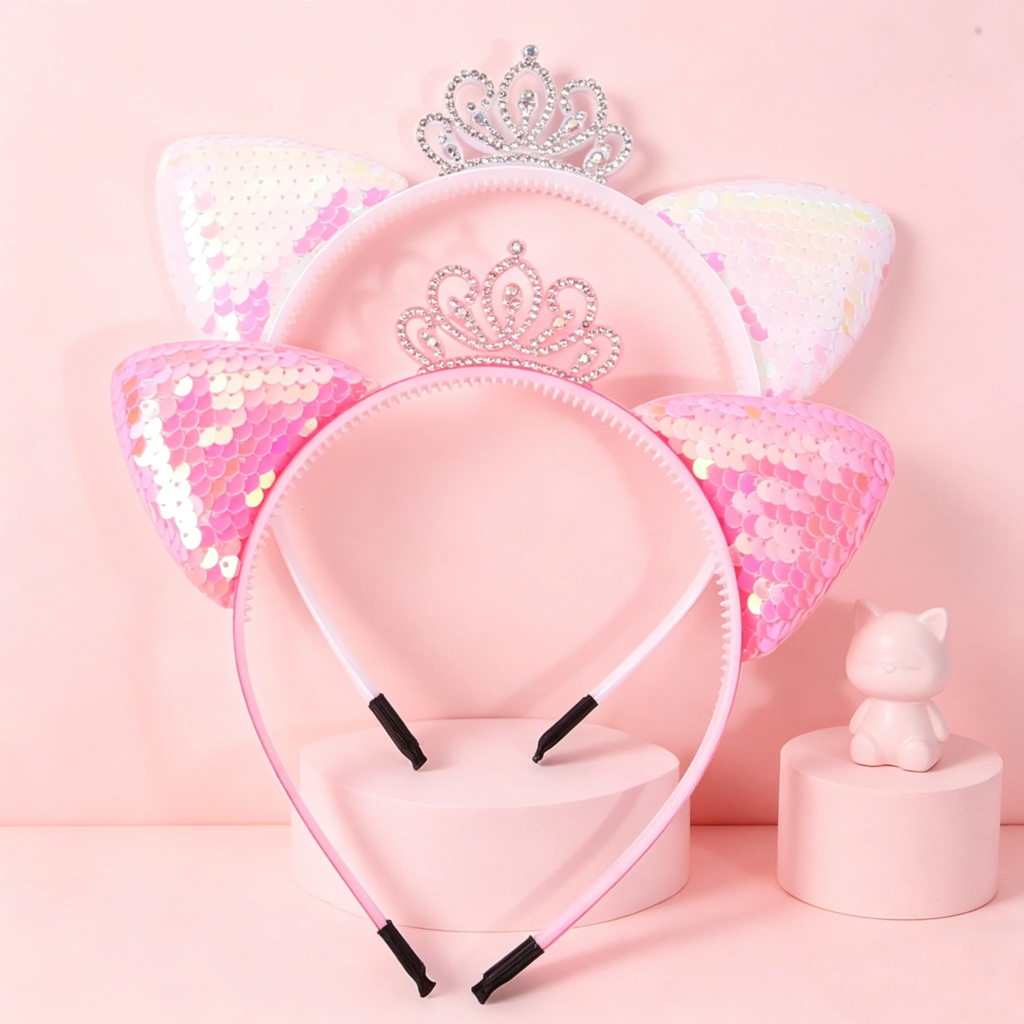 2pcs Cartoon Cat Ear Headbands Sequin Cat Hairbands Party Crown Headband Women Girls Hair Accessories