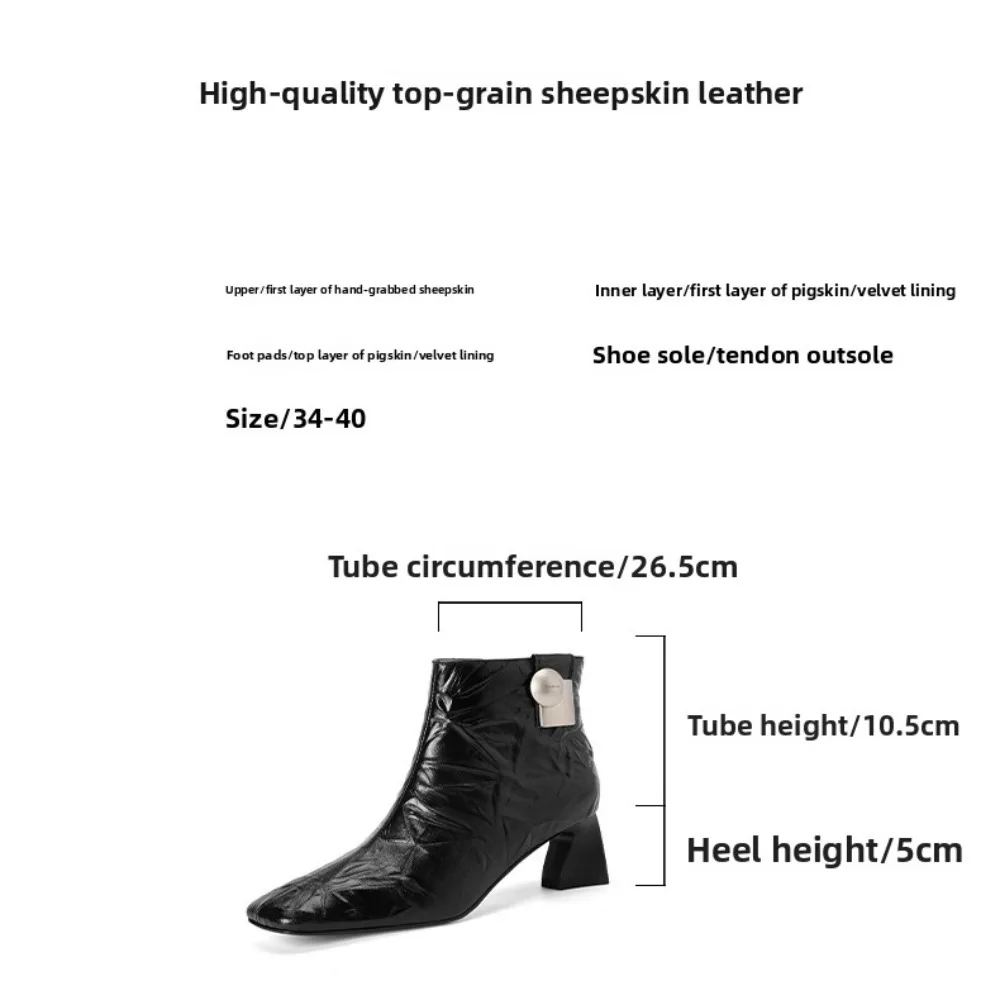 Genuine Leather Vintage High Heel Women Ankle Boots Fashion Square Toe Short Booties Autumn Winter Ladies Shoes Botas Mujer