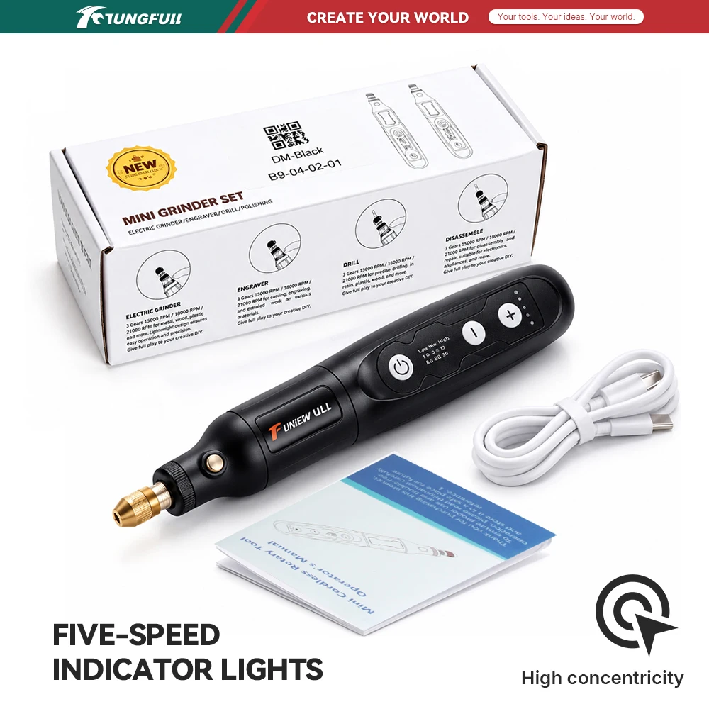 TUNGFULL USB Rechargeable Mini Cordless Rotary Tool Set Electric Engraving Pen Grinder For Jewelry Wood Stone DIY Polishing