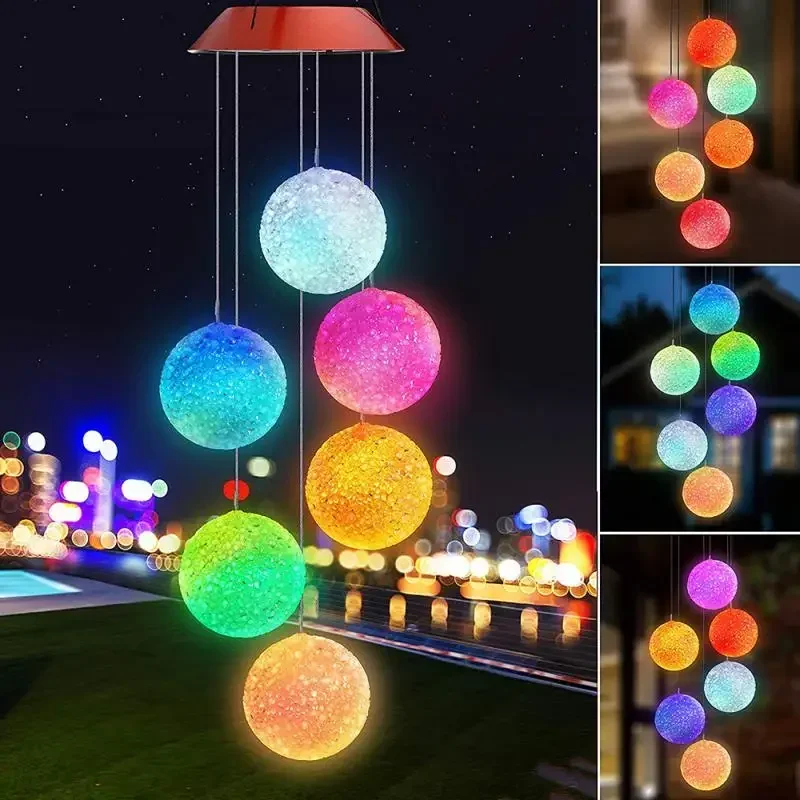 Solar Powered Wind Chimes Outdoor LED Solar Round Ball Wind Chime Lamp Garden Lawn Landscape Holiday Light Garden Decoration