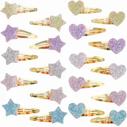 10/20pcs Sparkly Star Hair Clips Kids Glitter Heart Hairpins Girls Alloy Snap Barrettes Clips Kids Children Hair Accessories