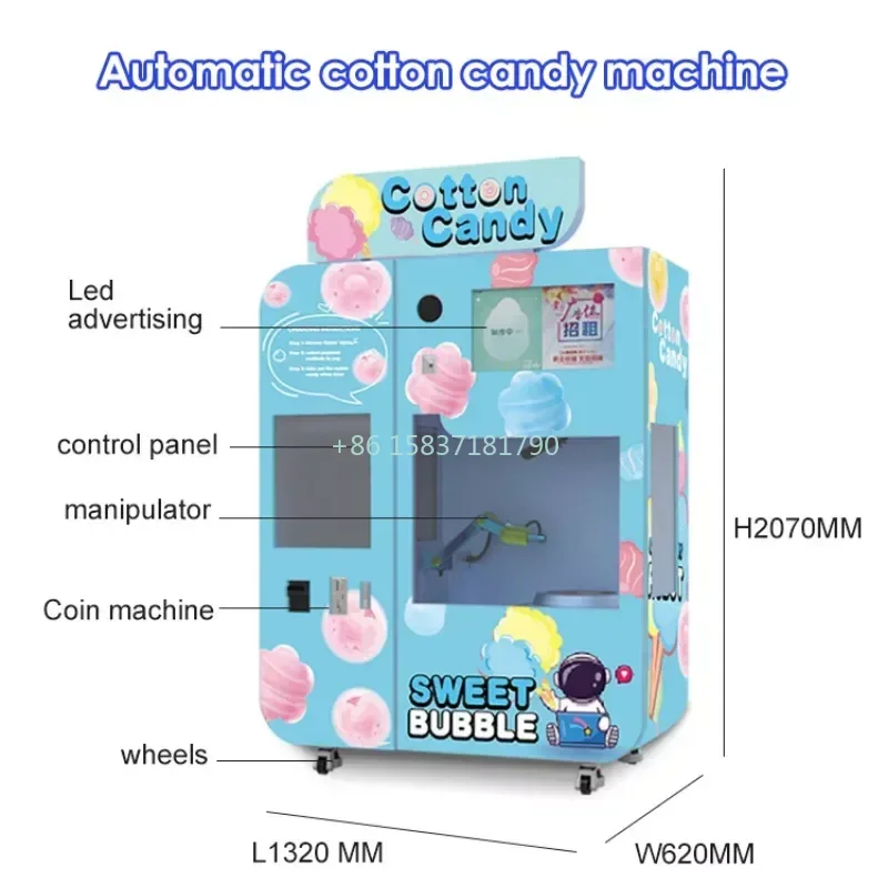 Full Automatic Cotton Candy Vending Machine Shopping Mall Marshmallow Mini Robot Kids Delicious Spun Sugar Cotton Candy Machine