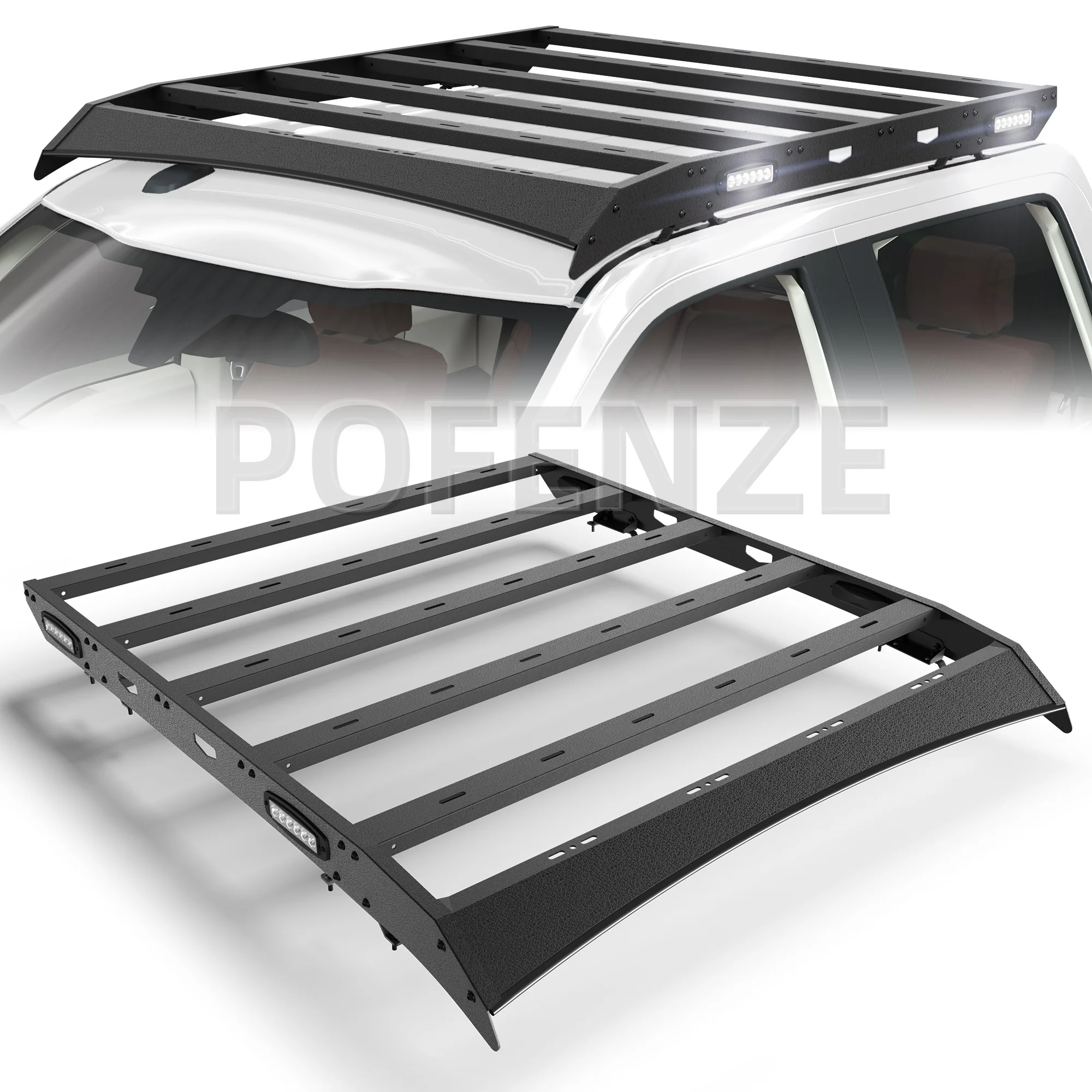 

Roof Rack for Ford F150 2009-2014 Heavy Duty Top Cargo Basket Carrier with Side Lights