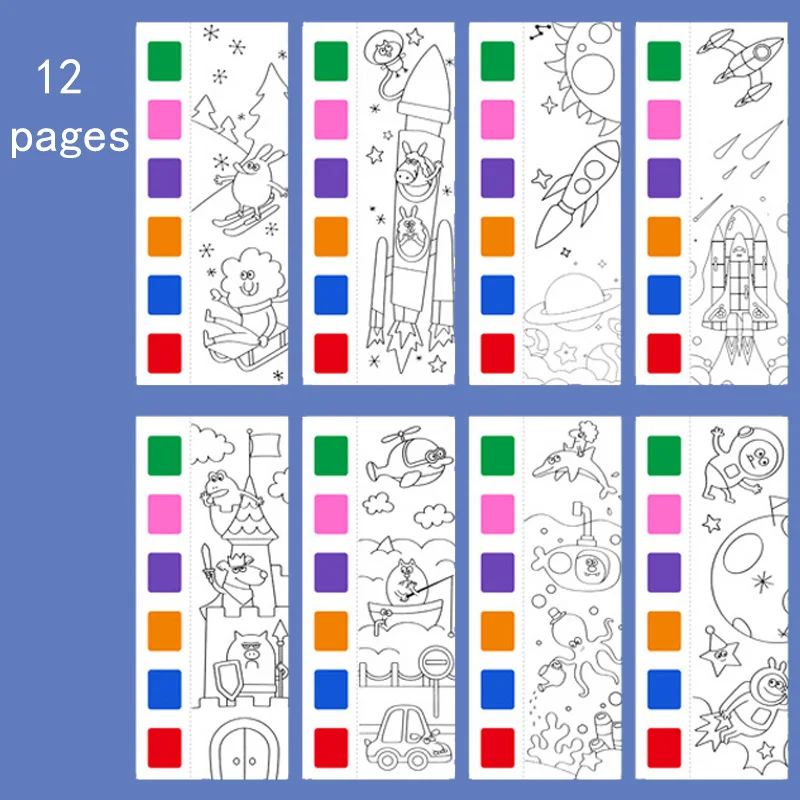 12pages Children's Watercolor Coloring Book,Drawing Toys For Thanksgiving, Easter, Christmas Gifts, With Built-in Watercolor Pen