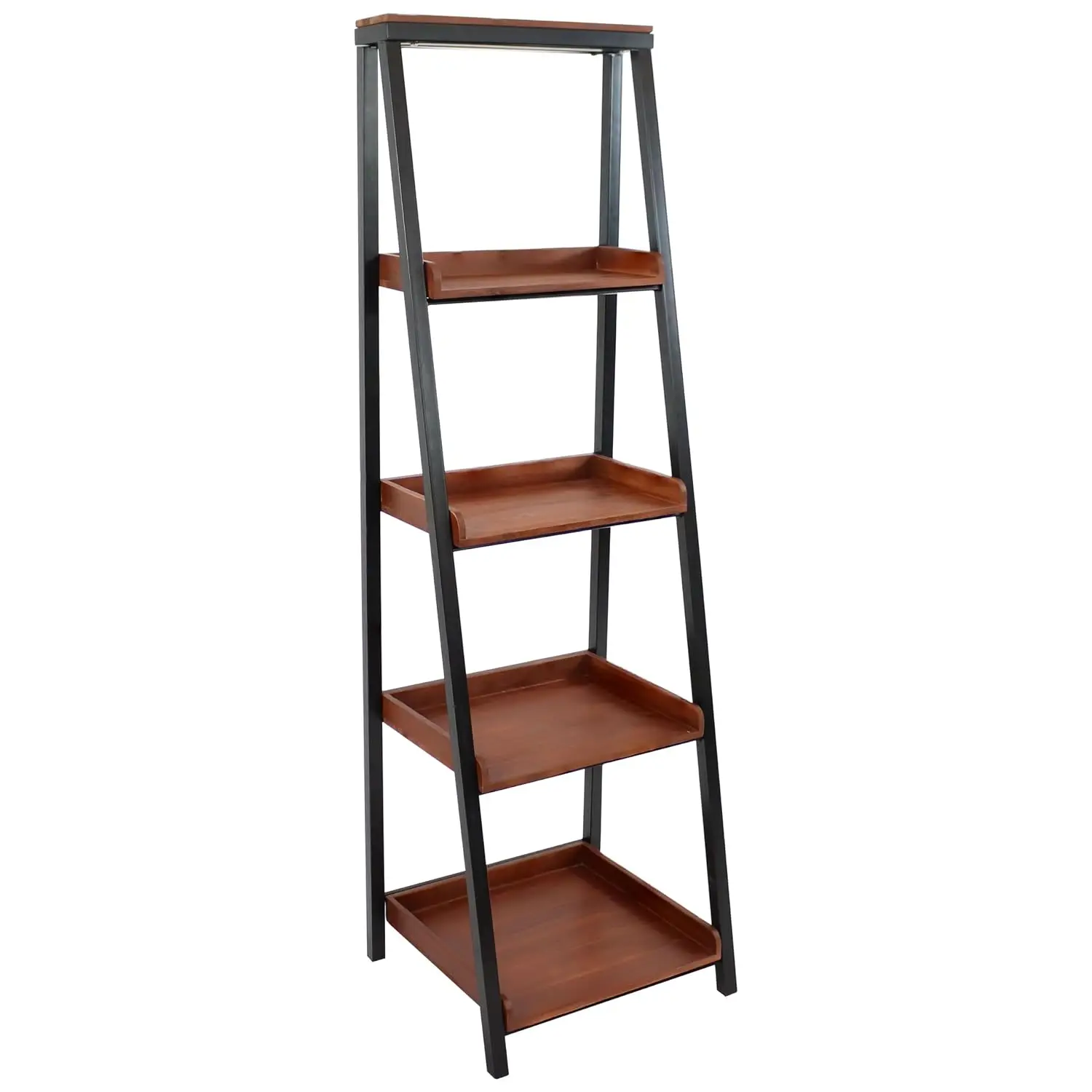 4-Tier Leaning Ladder Shelf Bookcase Acacia Wood Office Living Room Bedroom 59.75