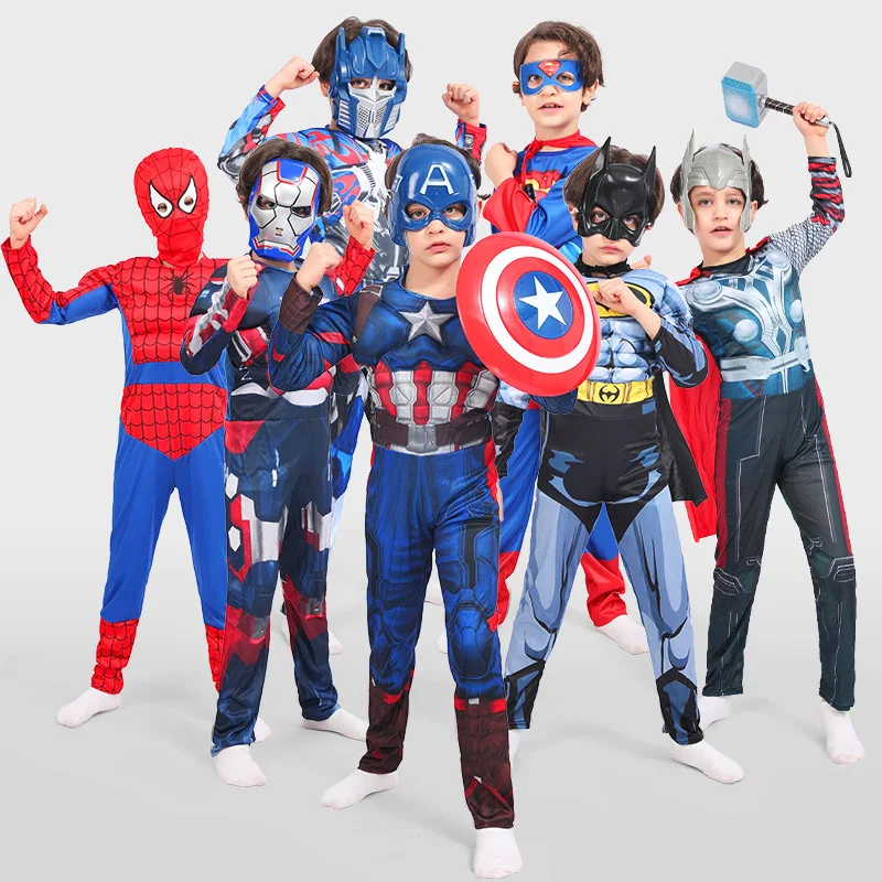 Bambini supereroe Cosplay Muscle Costume Movie Avengers Captain America Iron Man Fantasy outfit carnevale di Halloween per ragazzi e ragazze