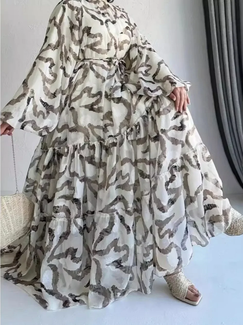 Eid Muslim Abaya Kaftan Women Party Dresses Sashes Jalabiya Ramadan Morocco Long Robe Dubai Islam Arab Vestidos Print Abayas