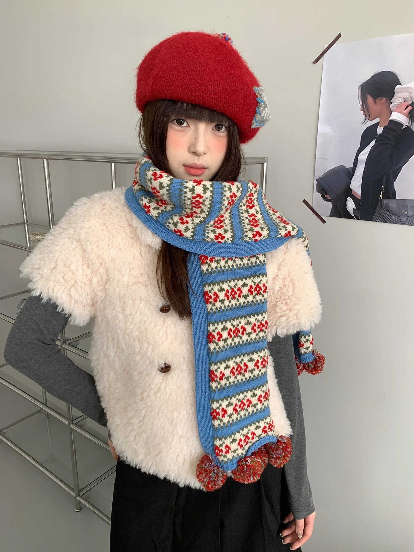 

Різдвяный жаккардовый вязаный шарф в стиле ретро Fair Lsle для женщин, зимний теплый морозостойкий шарф Aura для шеи