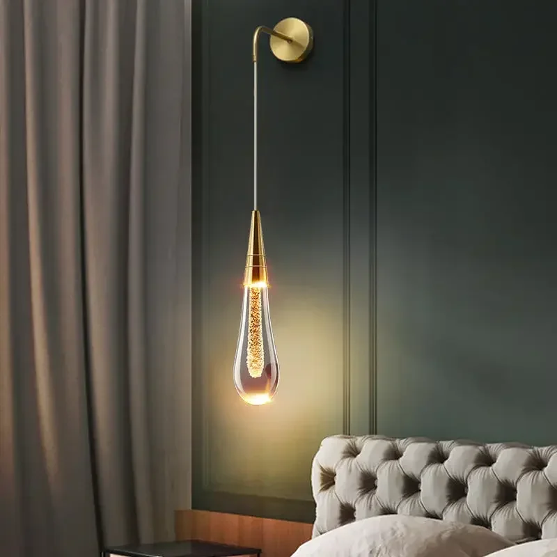 Luces de pared de cristal posmodernas, lámpara de pared Led creativa con gotas de lluvia para restaurante, dormitorio, mesita de noche, apliques de