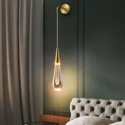 Luces de pared de cristal posmodernas, lámpara de pared Led creativa con gotas de lluvia para restaurante, dormitorio, mesita de noche, apliques de pared del pasillo