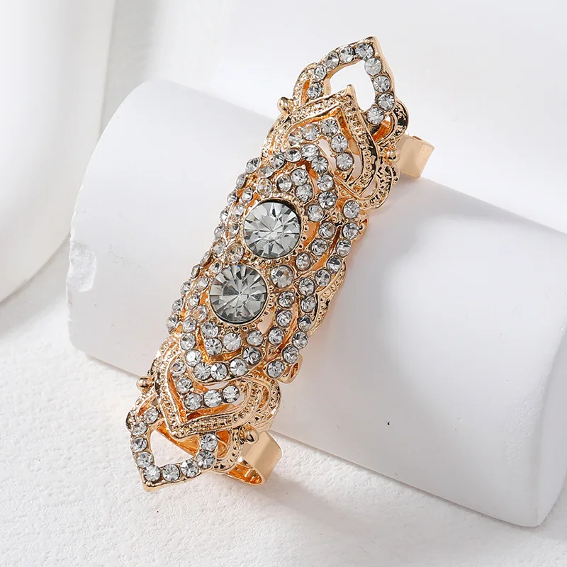 New Bling Crystal Hollow Flower Double Finger Rings Sets for Women Bridal Wedding Engagement Party Adjustable Ring Anillos