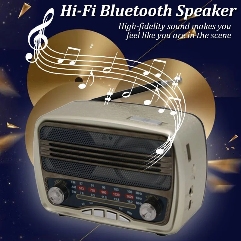 Portable Retro Radio FM/AM/SW Receiver Vintage Bluetooth Speaker TF Card USB AUX Music Player Strong Signal Rechargeable Radios