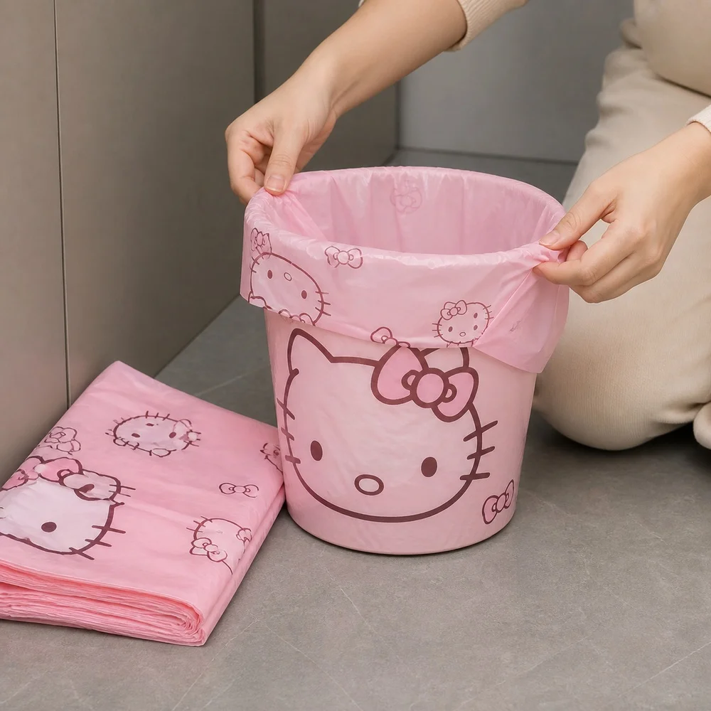 Pink Cartoon Cat Printed Vest Trash Bags 50Pcs 30x50cm Plastic Garbage Bags Kitchen Bathroom Waste Bin Liners Household Supplies view 4