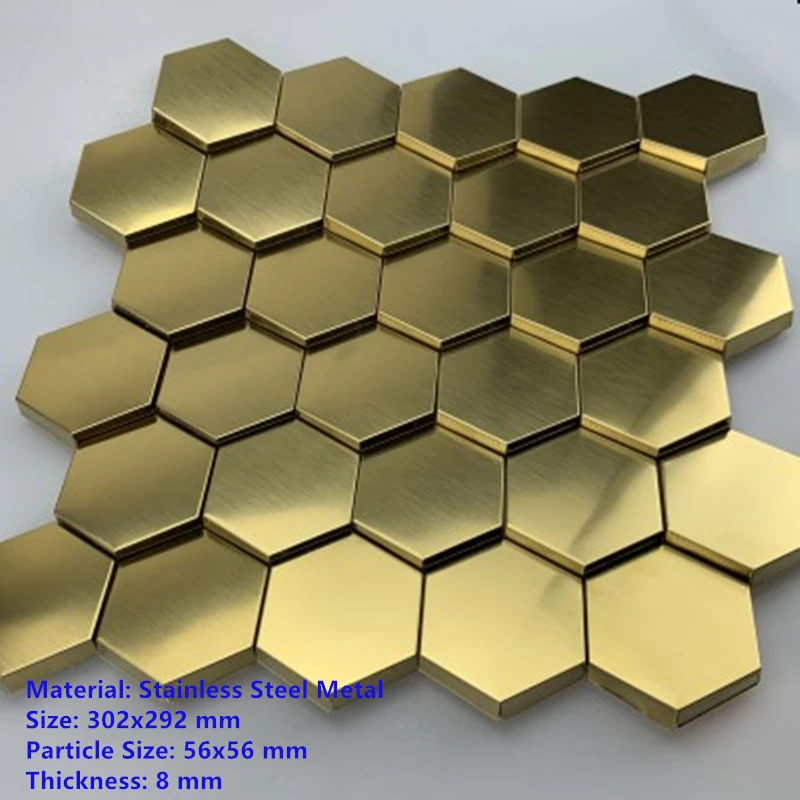 11 PCS/Pack  3D Hexagon Luxury Gold Stainless Steel Art Mosaic Tile Metal Wall Panels for Home Background Wall Decorative