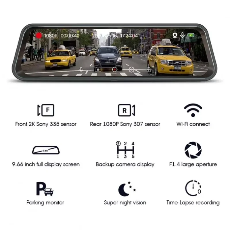 2024 Hot Selling 9.66 Inch Touch Screen Clip On Dash Cam Dvr Car Dashcam Driving Recorder With High Quality