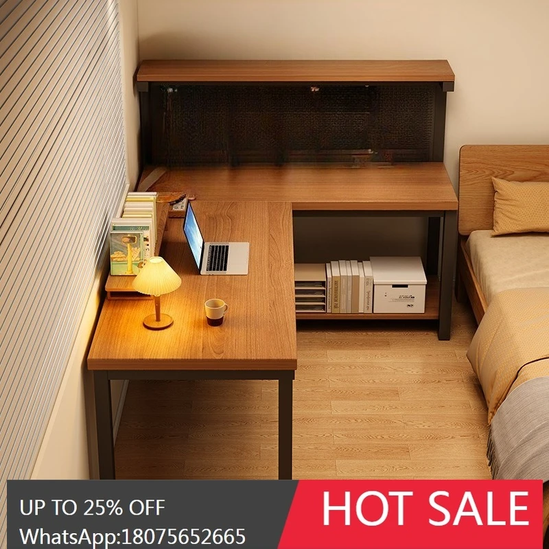 

MJY Solid Wood Corner Pegboard Desk Bookshelf Integrated Desk Bedroom Corner L-Shaped Desk