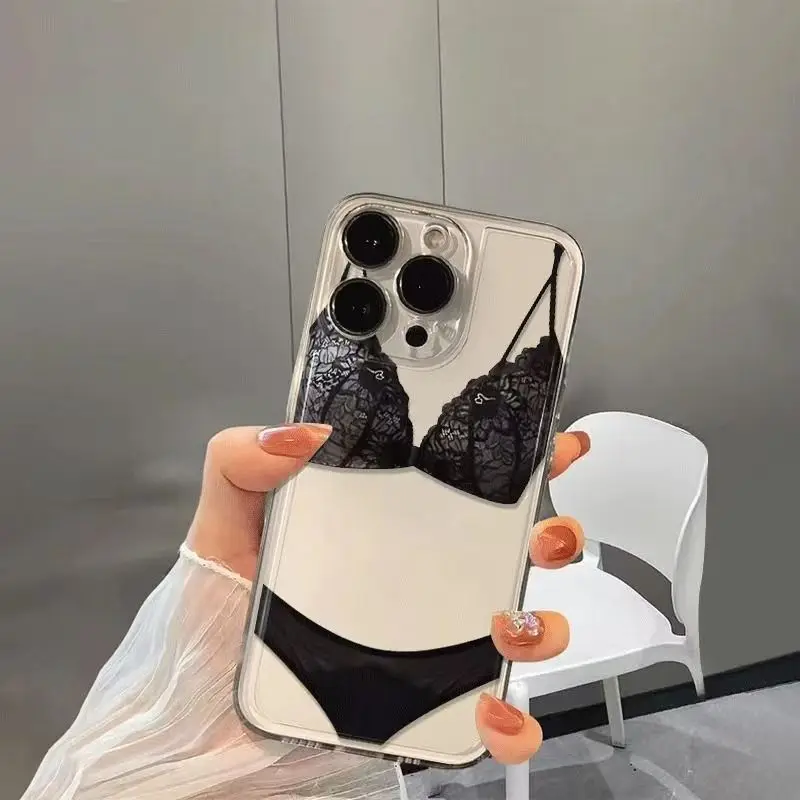 Ensemble de sous-vêtements en dentelle pour iPhone, coque de téléphone transparente pour iPhone 16, 15, 14, 13, 12, 11 Pro, XS MAX, 7 Poly, 8, 7 Plus