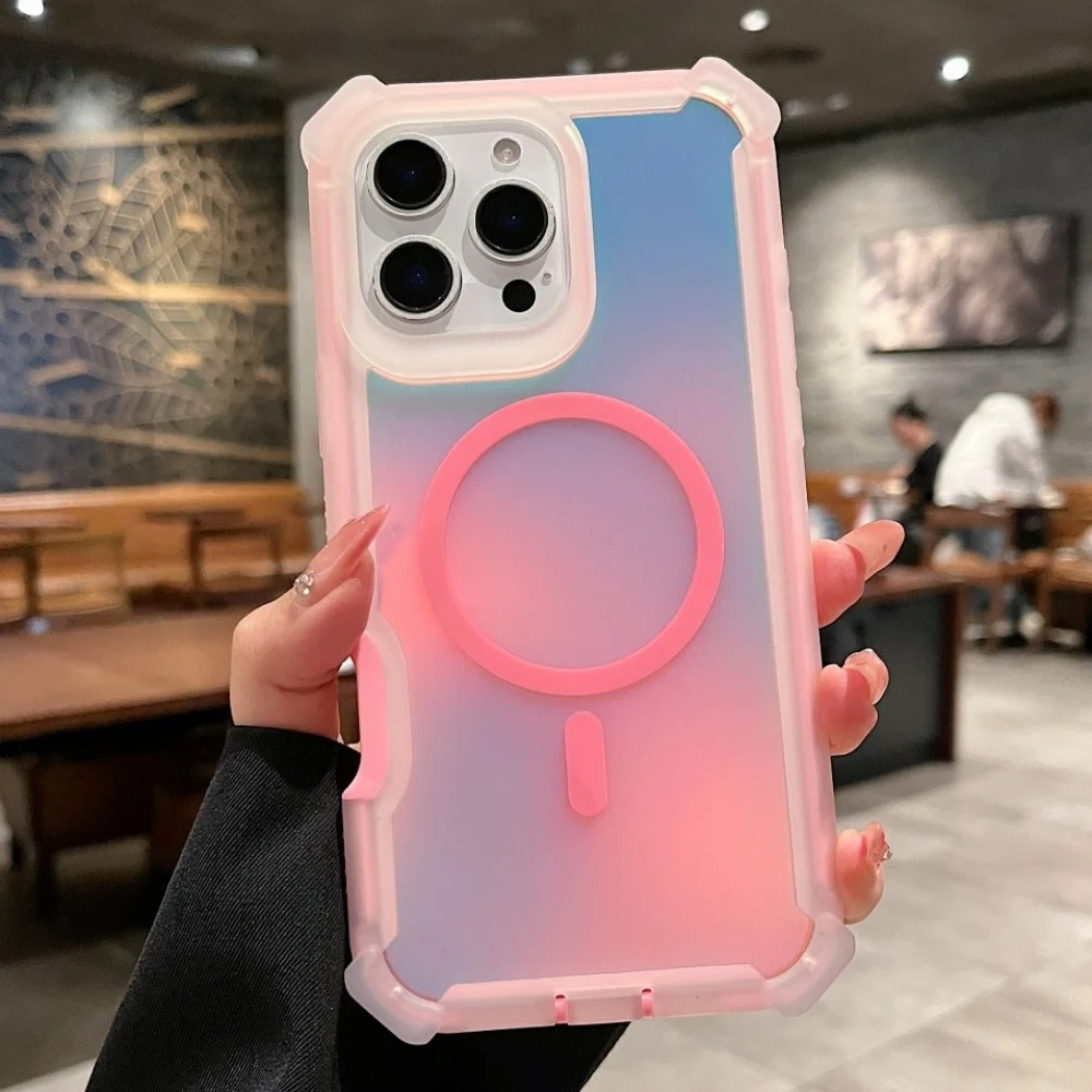 فاخر ل Magsafe الليزر المبهر درع حافظة آيفون 17 16 15 14 13 برو ماكس شحن لاسلكي طبقة مزدوجة غطاء للحماية #1