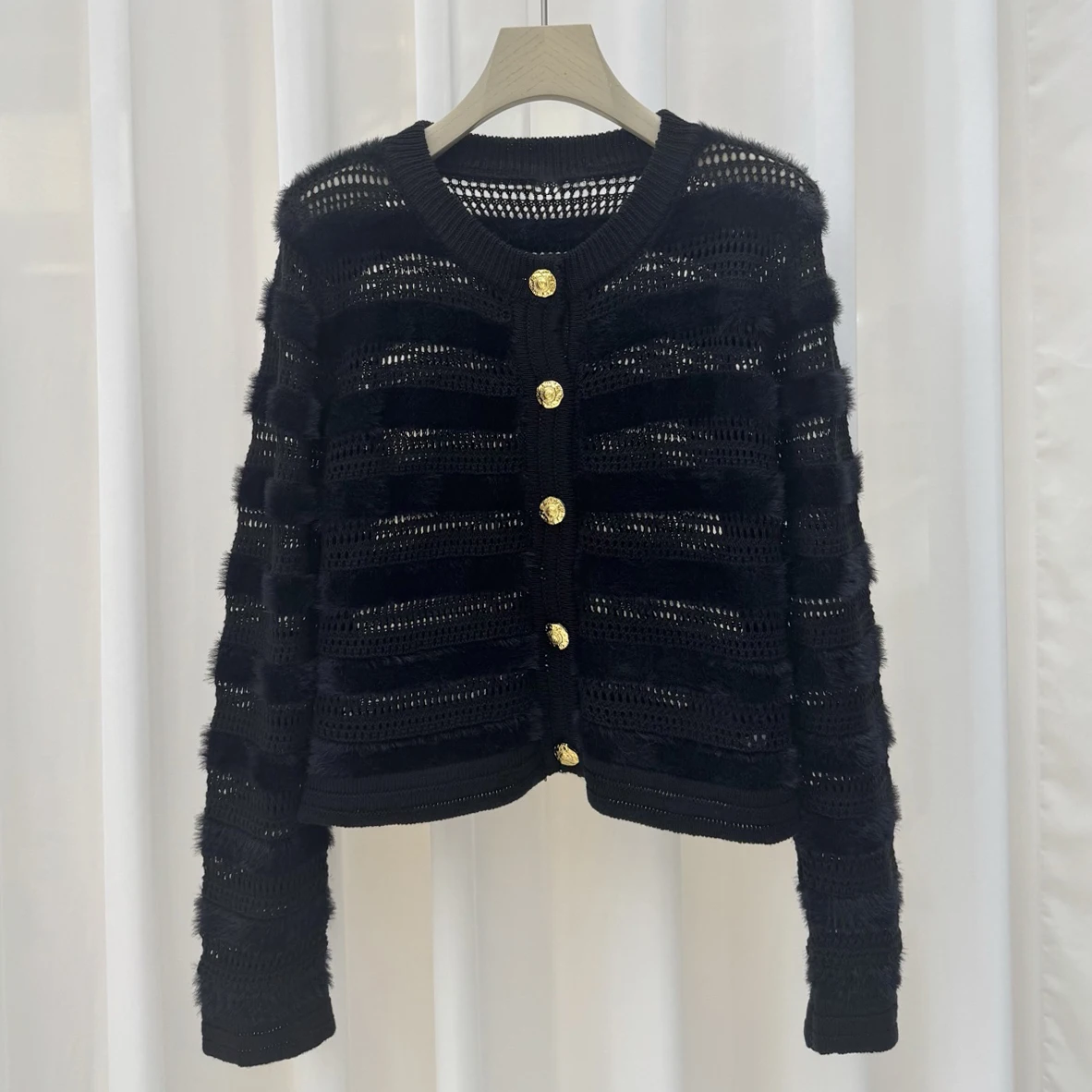 

Cardigan for women New elastic knitted hollow out long sleeved top for autumn 2025 Single breasted slim fit women's sweater y2k
