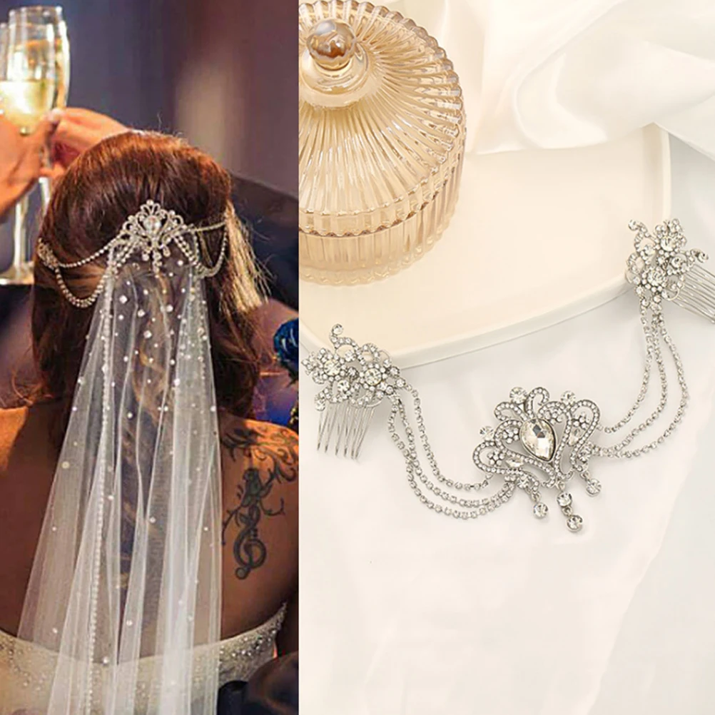 

Bridal Hair Comb Zinc Alloy Crystal Wedding Accessories Women Headdress Chain Combs Reusable Evening Party Style Daily Wear Hair