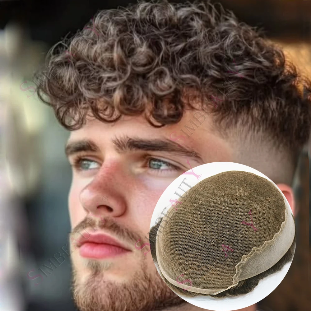 

Мужской парик с естественной линией роста волос Q6, кружевной фронт и полиуретановая основа, пепельно-русый/коричневый, 15 мм, афро-кудри, дышащий, 1b40 серый, 100% натуральные человеческие волосы, накладка для волос